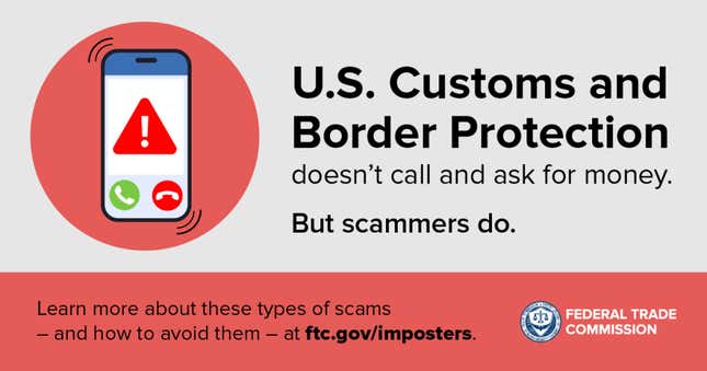 An infographic warning people about border patrol scams.