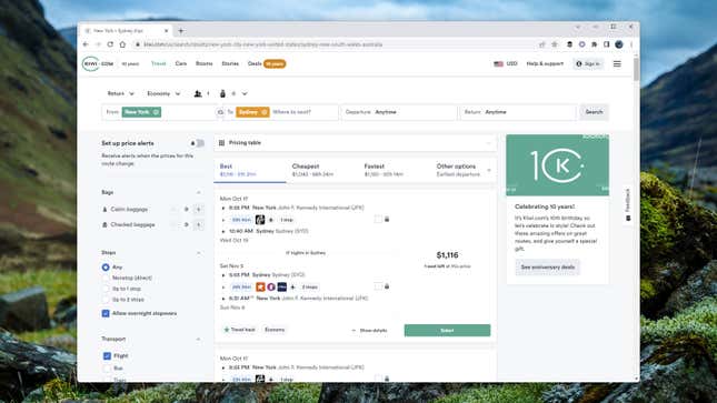 A screenshot of Kiwi