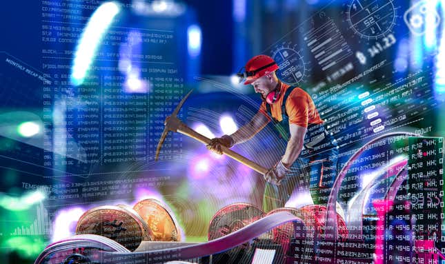Stock image of literal miner extracting bitcoins