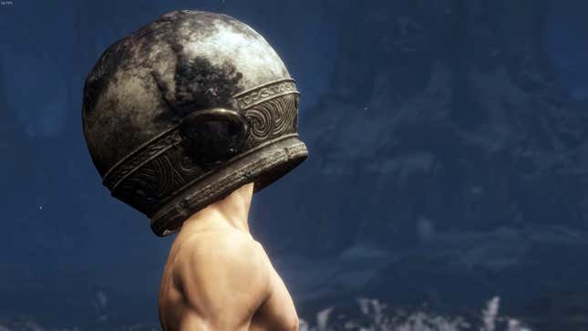 An Elden Ring screenshot showing Klein "Let Me Solo Her" Tsuboi staring up at something offscreen.