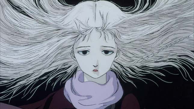 The Angel's Egg protagonist is depicted with her hair blown out.
