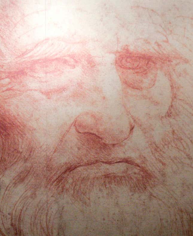 A Leonardo da Vinci self-portrait drawn around 1515 or 1516, during the inauguration of the exhibition "Leonardo da Vinci, the European Genius" in Brussels, August 17, 2007.