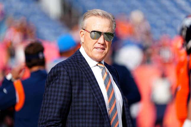 Nov 28, 2021; Denver, Colorado, USA; Denver Broncos president of football operations John Elway before the game against the Los Angeles Chargers at Empower Field at Mile High.