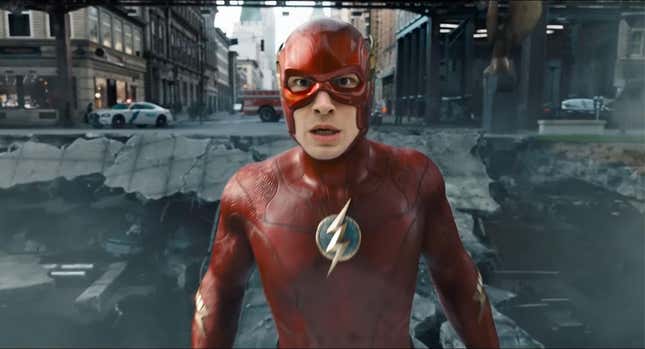 Ezra Miller as The Flash in the 2023 film. 