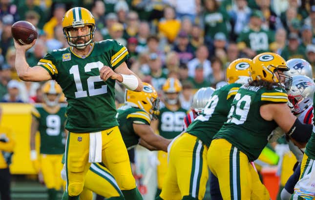 Aaron Rodgers, probably looking for Randall Cobb again.