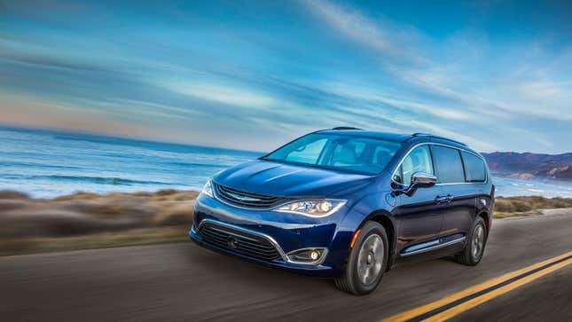 A photo of a blue Chrysler Pacifica minivan. 