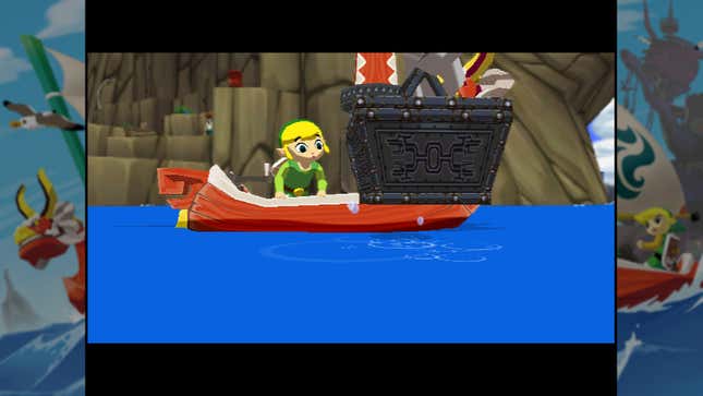 Link looks out from a boat.