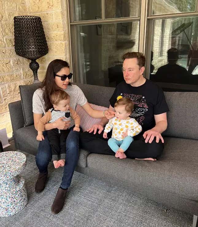 Musk and Zilis with their twins, in a photo recently posted by Isaacson on Twitter. 
