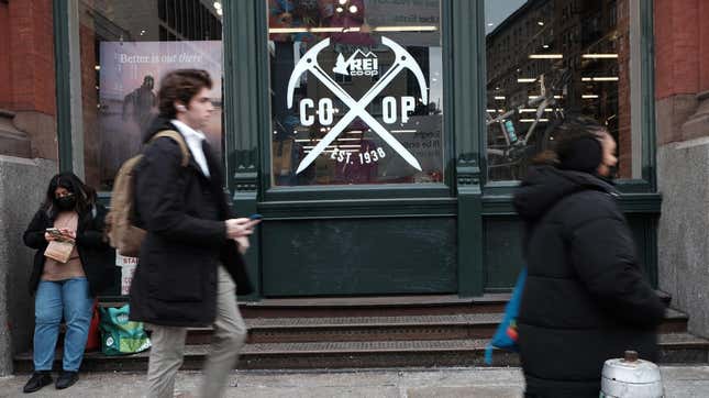 Entrance to an REI store in New York City. REI says it will ban forever chemicals from its products by 2024.