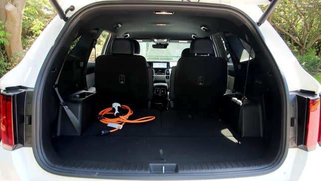 A photo of the open trunk in the Kia Sorento PHEV.