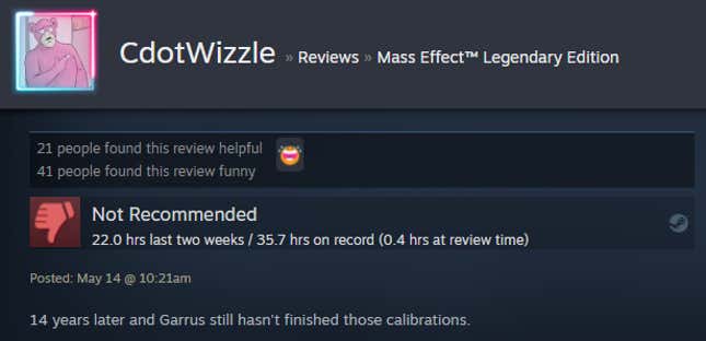 Image for article titled Mass Effect: Legendary Edition, As Told By Steam Reviews