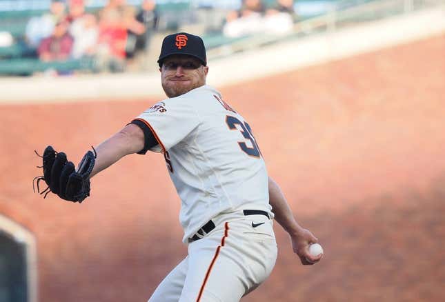 Apr 24, 2023; San Francisco, California, USA; San Francisco Giants starting pitcher Alex Cobb (38) pitches the ball against the St. Louis Cardinals during the first inning at Oracle Park.