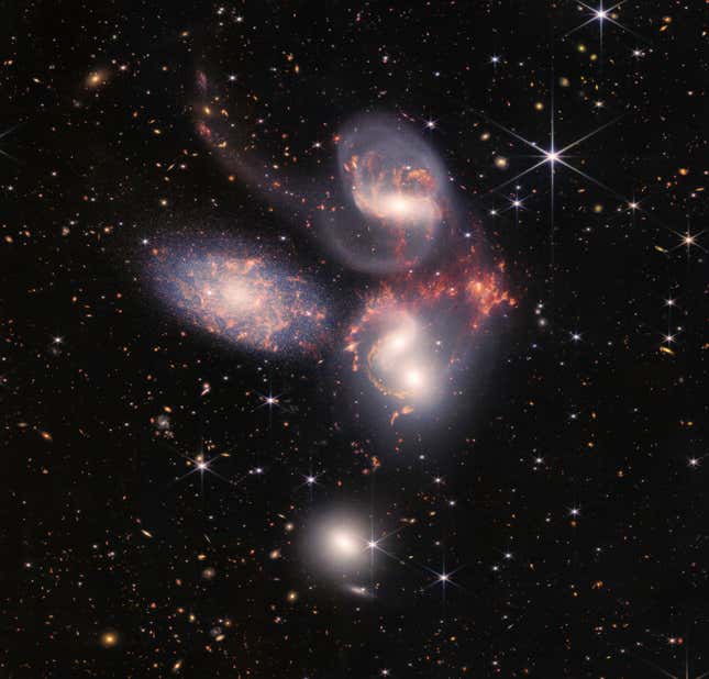 A quintet of galaxies in an image made up of more than 150 million pixels.