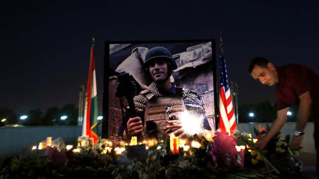 James Foley’s visage at a memorial service in Irbil, Iraq on Aug. 24.