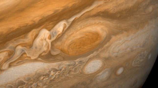 Jupiter's Great Red Spot, a huge storm system.