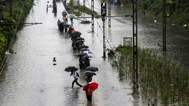 Railway tracks flooded in Mumbai with the city receiving heavy downpour on Sept. 04.