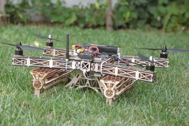 This drone’s body was made from wood cut on a Glowforge.
