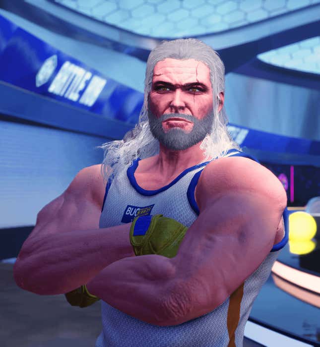 Se ve a un personaje de Street Fighter que se parece a Geralt de The Witcher cruzando los brazos.