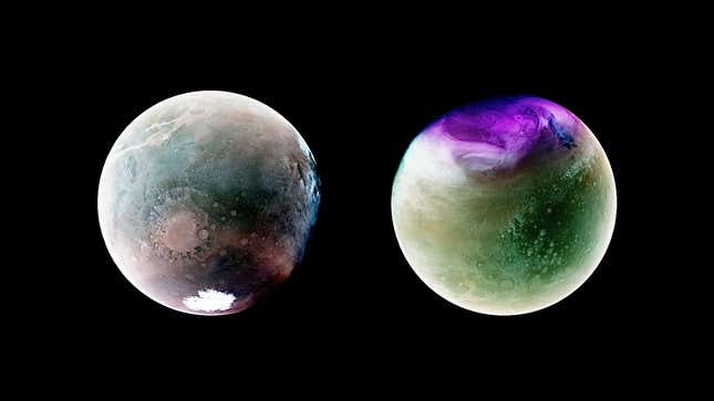 Imagen para el artículo titulado La sonda MAVEN nos muestra Marte como nunca antes. Este es el aspecto del planeta en el espectro ultravioleta
