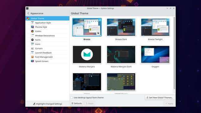 A menu in the Steam Deck's desktop lets the user select between different stylized themes.