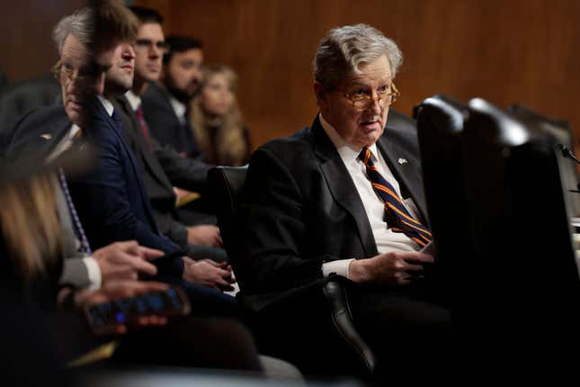 Sen. John Kennedy (R-LA) speaks during a nomination hearing with the Senate Judiciary Committee in the Dirksen Senate Office Building on February 01, 2022, in Washington, DC.