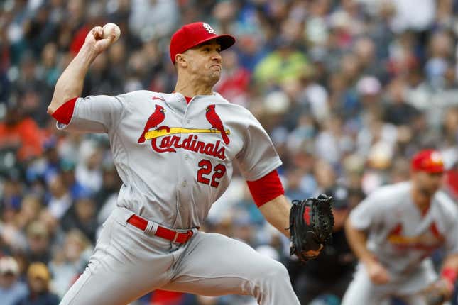 Apr 23, 2023; Seattle, Washington, USA; St. Louis Cardinals starting pitcher Jack Flaherty (22) throws against the Seattle Mariners during the first inning at T-Mobile Park.