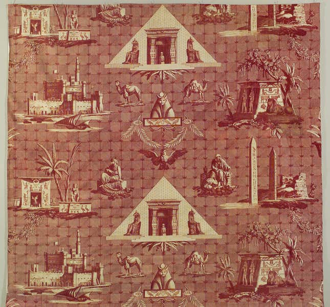 One of Huets designs for Oberkampf riffed on Frances interest in expeditions to Egypt.
