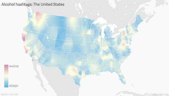 Image for article titled Mapping who drinks wine or beer in America, by tweets