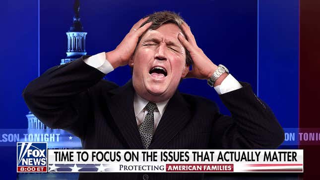 Image for article titled Tucker Carlson Screaming In Agony That He Feels Crime Crawling All Over Him