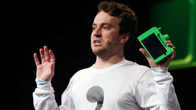 A photo of George Hotz speaking at the TechCrunch Disrupt conference in San Francisco on September 13, 2016