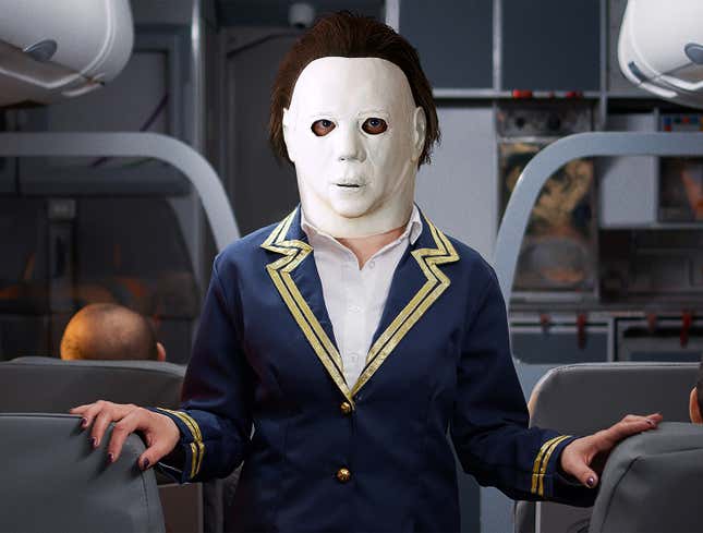 Image for article titled Flight Attendant Reminds Passengers To Secure Own Michael Myers Mask Before Helping Child
