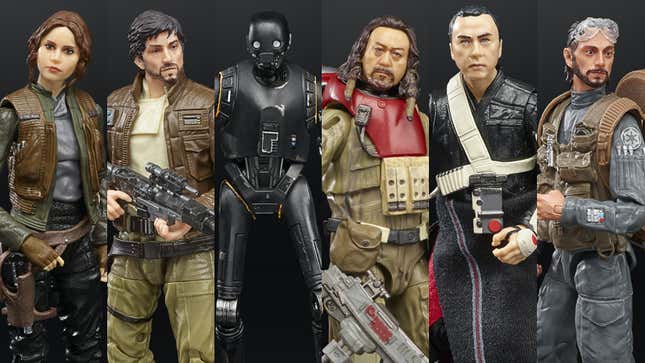 Rogue One's Jyn Erso, Cassian Andor, K-2SO, Baze Malbus, Chirrut Îmwe, and Bodhi Rook get some swanky Hasbro Star Wars The Black Series action figures.