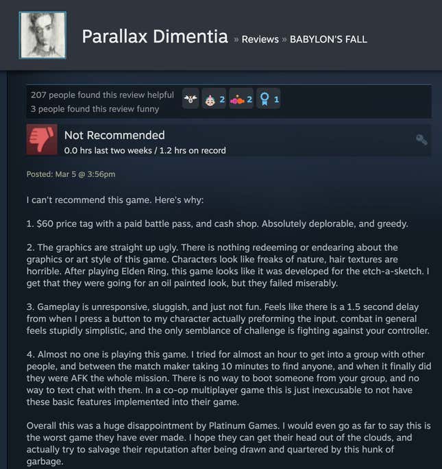 Image for article titled Babylon’s Fall, As Told By Steam Reviews