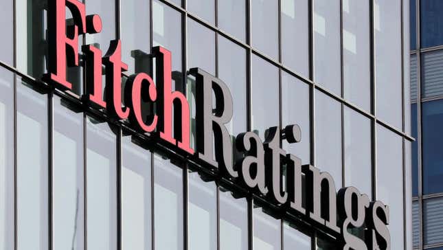 The Fitch Ratings logo is seen at their offices at Canary Wharf financial district in London, Britain, March 3, 2016. 