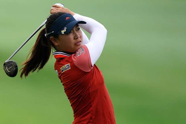 LPGA golfer Kelly Tan follows through on a shot on hole No. 1, Wednesday, Sept. 7, 2022, during a pro-am portion of the Kroger Queen City Championship golf tournament at Kenwood Country Club in Madeira, Ohio.

Kroger Queen City Champiosnhip Sept 6 0318