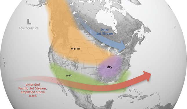 A map of how El Niño can affect North America. 