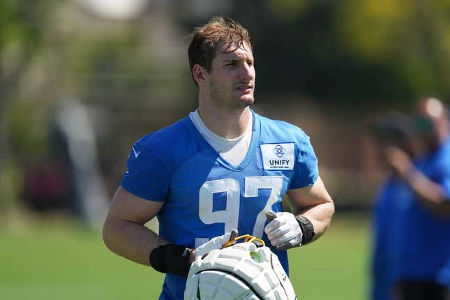 Jul 26, 2023; Costa Mesa, CA, USA; Los Angeles Chargers defensive end Joey Bosa (97) during training camp at Jack Hammet Sports Comples.
