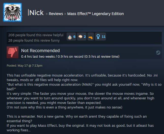 Image for article titled Mass Effect: Legendary Edition, As Told By Steam Reviews