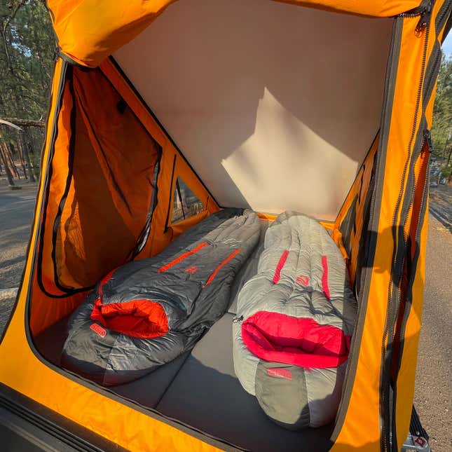 A photo of two sleeping bags in the GFC Camper. 