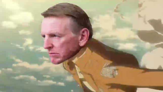 Rep. Paul Gosar of Arizona, as seen in an edited video using footage from the TV series Attack on Titan, killing a fellow member of Congress.