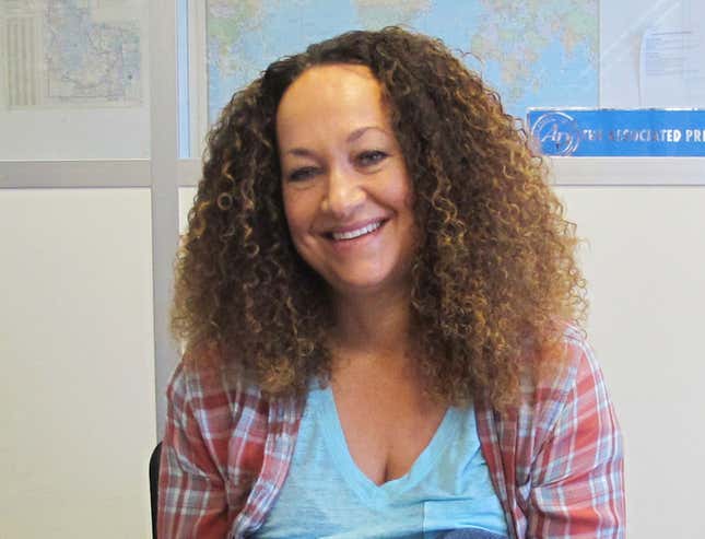 In this March 20, 2017, file photo, Nkechi Diallo, then known as Rachel Dolezal, poses at the bureau of The Associated Press in Spokane, Wash. Her latest venture, an OnlyFans page, caught Black Twitter off guard yesterday after photos were leaked.
