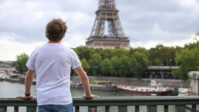 Tourist looking at Eiffel Tower