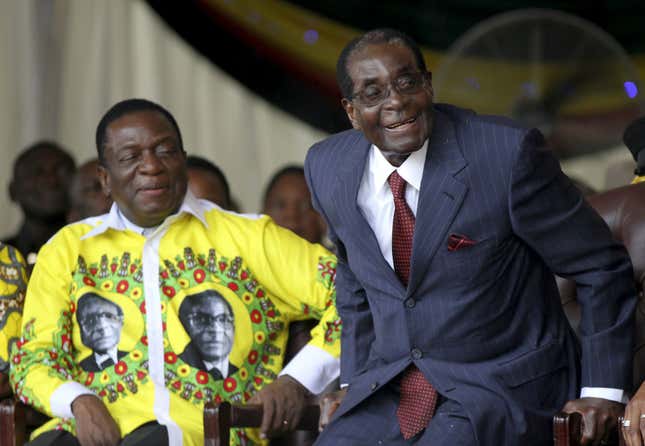 Emmerson Mnangagwa, left, with Robert Mugabe last year.