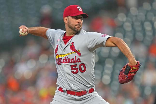 Sep 12, 2023; Baltimore, Maryland, USA; St. Louis Cardinals pitcher Adam Wainwright (50) delivers in the second inning against the Baltimore Orioles at Oriole Park at Camden Yards.
