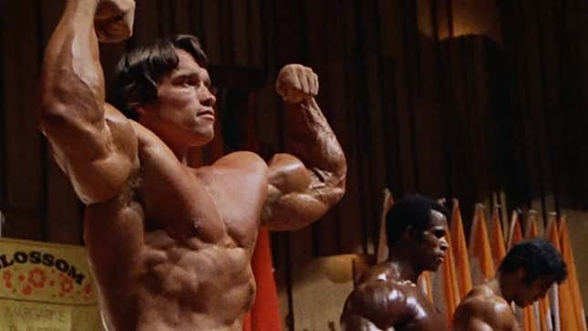 Screenshot of Arnold Schwarzenegger posing from Pumping Iron
