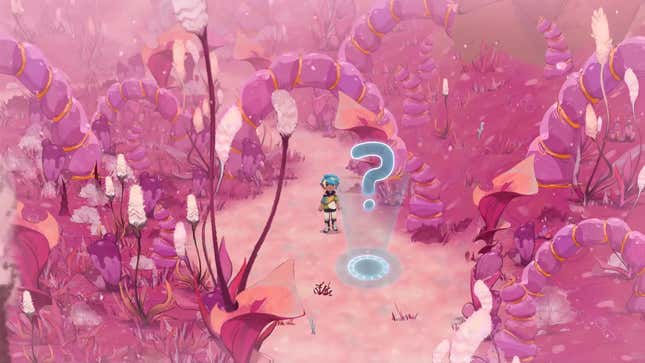 Sol explores a pink landscape.