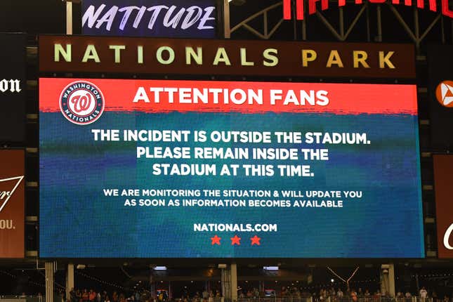 Nats told fans not to leave after shots were fired.