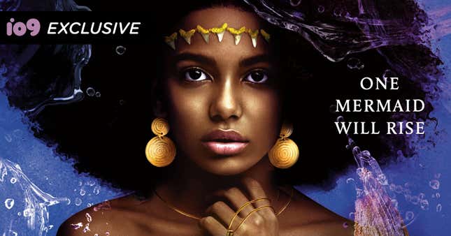A beautiful woman with black hair, dangling gold earrings, and a crown made of shark teeth stares straight ahead. Text on the image reads "One Mermaid Will Rise."