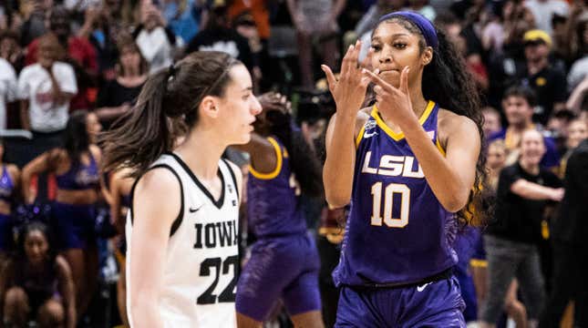 Image for article titled LSU’s Angel Reese Says She and Caitlin Clark Are ‘Cool’ After Hand-Gesture-Gate