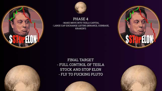 Image for article titled Crypto Investors Scheme to Gain Control of Tesla as Bitcoin Markets Tank